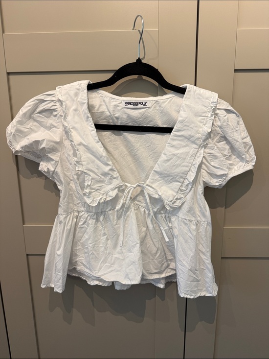 Princess Polly Tops - Princess Polly White Ruffle Tie-Front Puff Sleeve Blouse